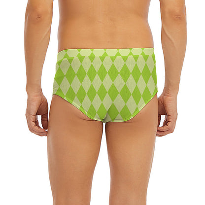 Green Harlequin Pattern Print Men's Briefs