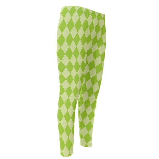 Green Harlequin Pattern Print Men's Compression Pants