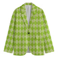 Green Harlequin Pattern Print Men's Cotton Blazer