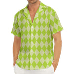 Green Harlequin Pattern Print Men's Deep V-Neck Shirt