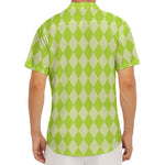 Green Harlequin Pattern Print Men's Deep V-Neck Shirt