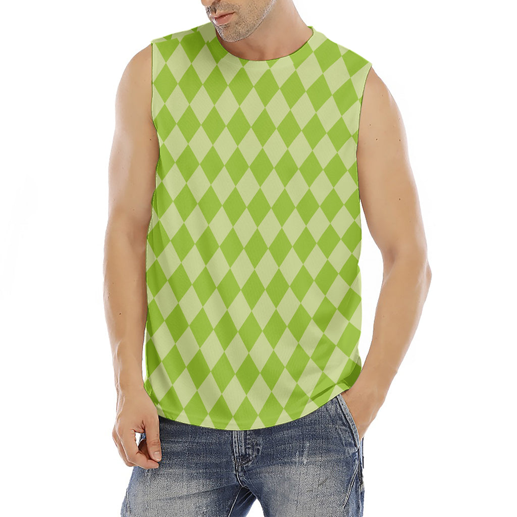 Green Harlequin Pattern Print Men's Fitness Tank Top