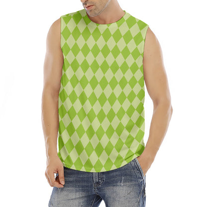 Green Harlequin Pattern Print Men's Fitness Tank Top