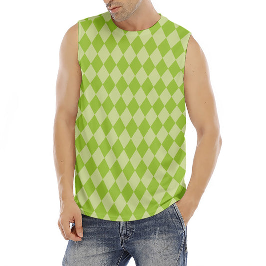 Green Harlequin Pattern Print Men's Fitness Tank Top