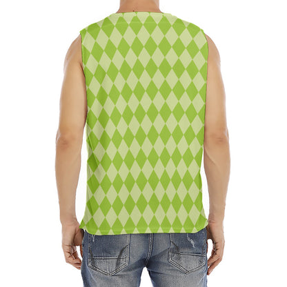 Green Harlequin Pattern Print Men's Fitness Tank Top