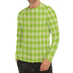 Green Harlequin Pattern Print Men's Long Sleeve Rash Guard