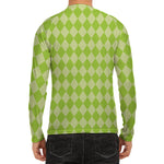 Green Harlequin Pattern Print Men's Long Sleeve Rash Guard