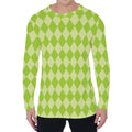 Green Harlequin Pattern Print Men's Long Sleeve T-Shirt