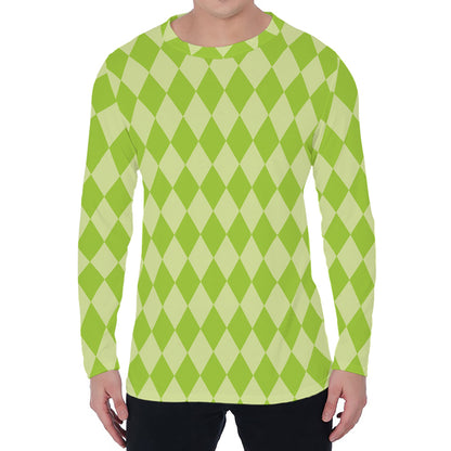 Green Harlequin Pattern Print Men's Long Sleeve T-Shirt