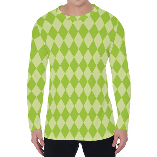 Green Harlequin Pattern Print Men's Long Sleeve T-Shirt