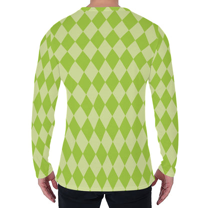 Green Harlequin Pattern Print Men's Long Sleeve T-Shirt