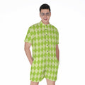Green Harlequin Pattern Print Men's Romper