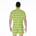 Green Harlequin Pattern Print Men's Rompers