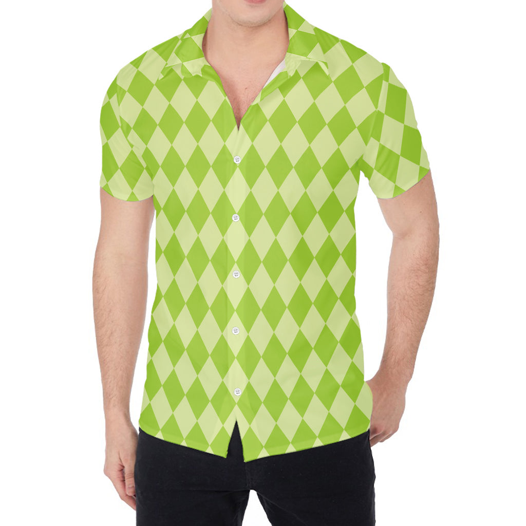 Green Harlequin Pattern Print Men's Shirt