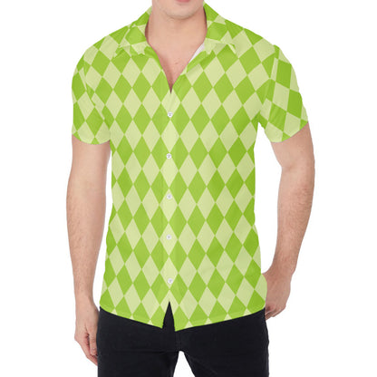 Green Harlequin Pattern Print Men's Shirt