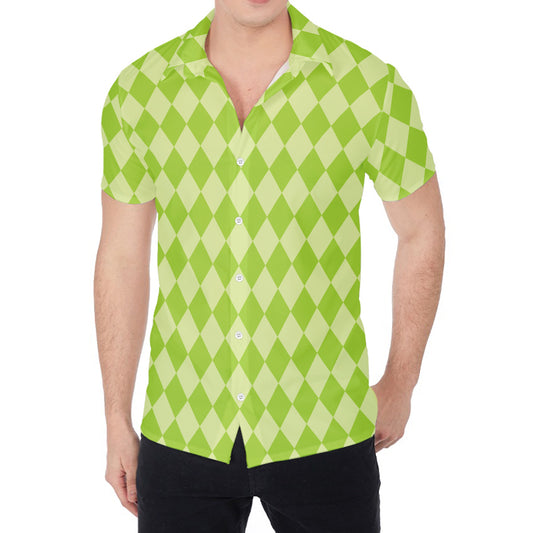Green Harlequin Pattern Print Men's Shirt