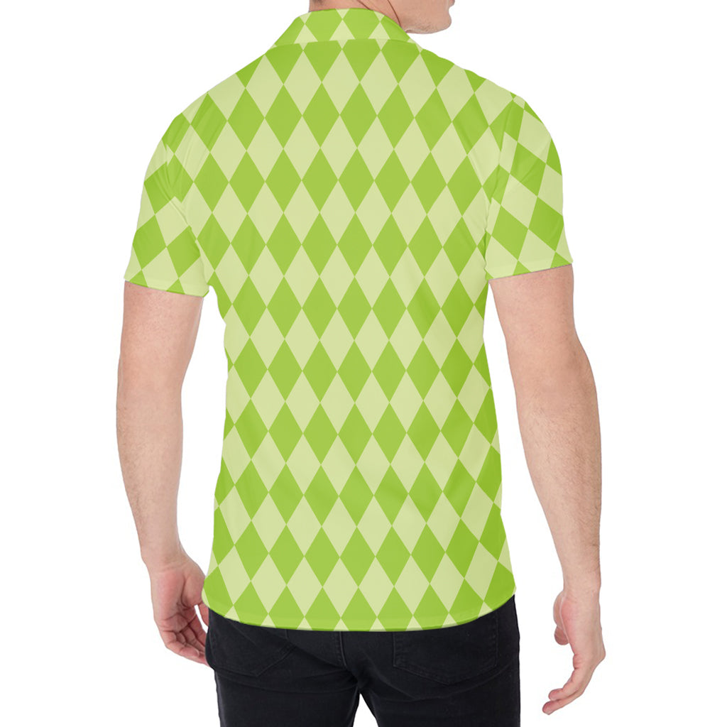 Green Harlequin Pattern Print Men's Shirt