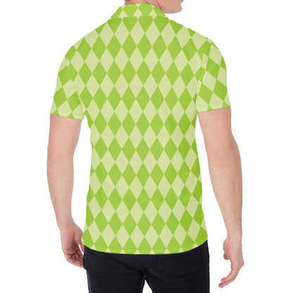 Green Harlequin Pattern Print Men's Shirt