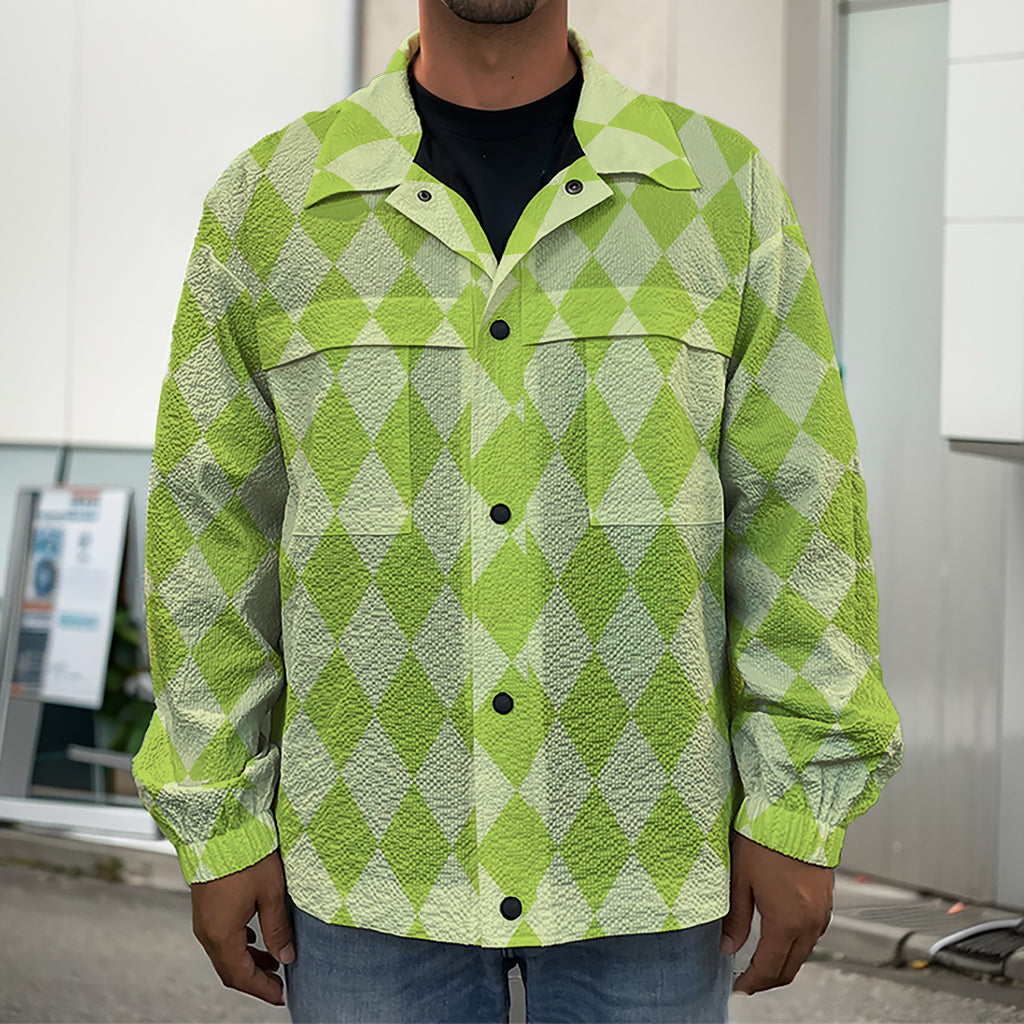 Green Harlequin Pattern Print Men's Shirt Jacket