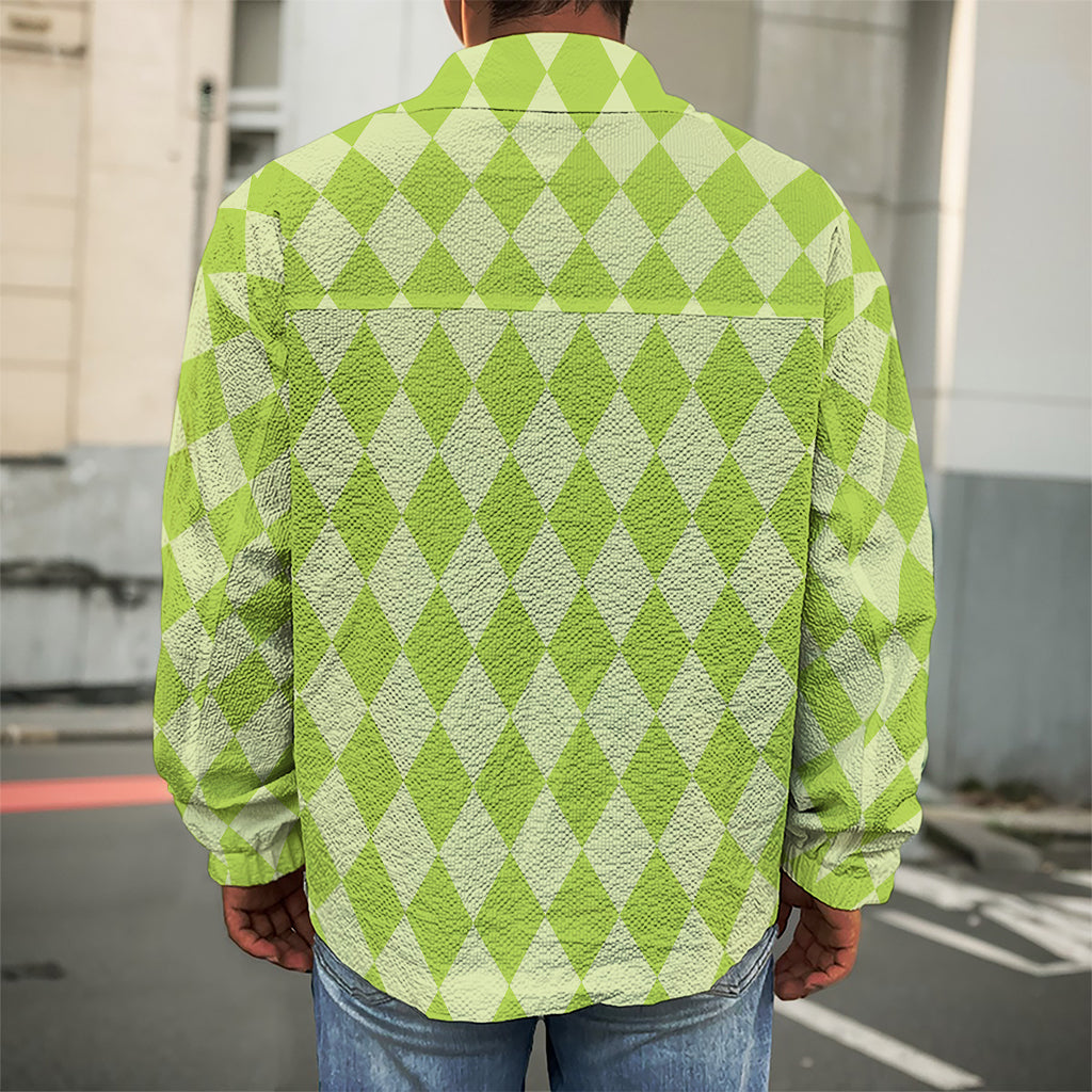 Green Harlequin Pattern Print Men's Shirt Jacket