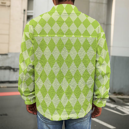 Green Harlequin Pattern Print Men's Shirt Jacket