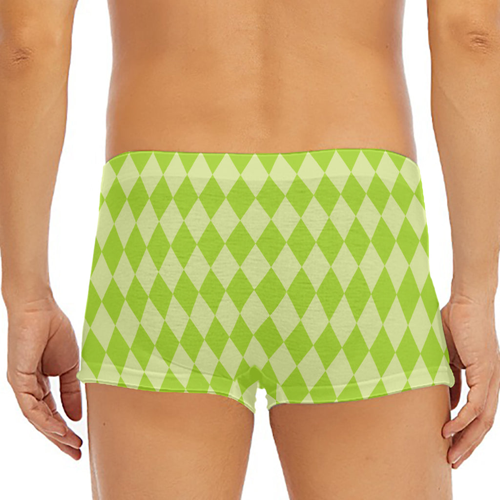 Green Harlequin Pattern Print Men's Short Boxer Briefs