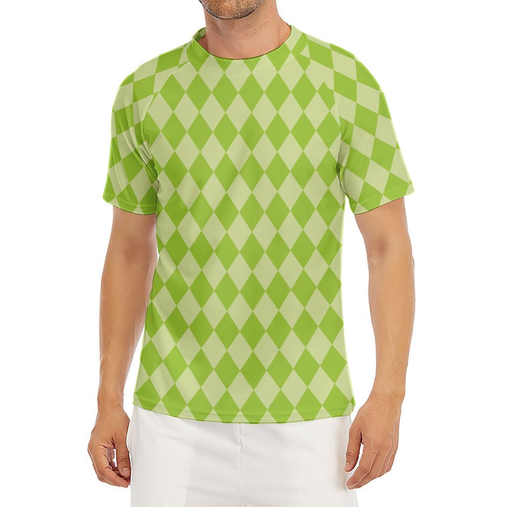 Green Harlequin Pattern Print Men's Short Sleeve Rash Guard