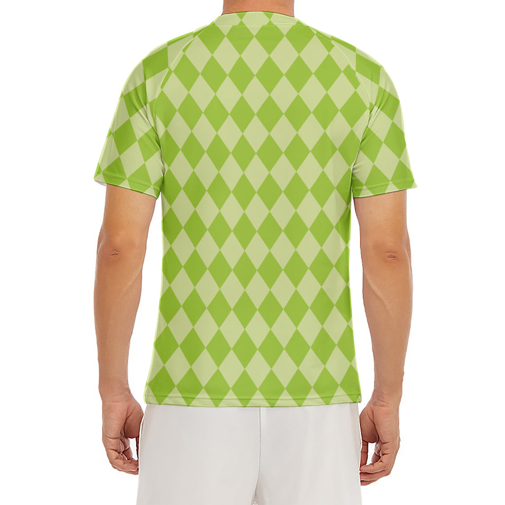 Green Harlequin Pattern Print Men's Short Sleeve Rash Guard