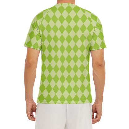 Green Harlequin Pattern Print Men's Short Sleeve Rash Guard
