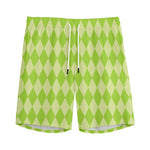 Green Harlequin Pattern Print Men's Sports Shorts