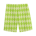 Green Harlequin Pattern Print Men's Sports Shorts