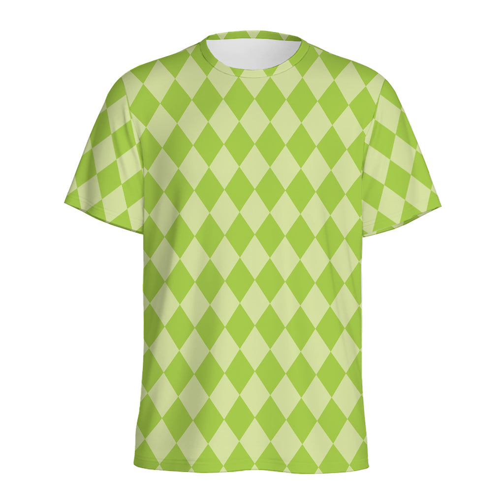 Green Harlequin Pattern Print Men's Sports T-Shirt