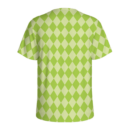 Green Harlequin Pattern Print Men's Sports T-Shirt