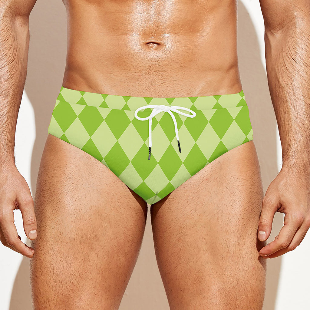 Green Harlequin Pattern Print Men's Swim Briefs