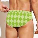 Green Harlequin Pattern Print Men's Swim Briefs