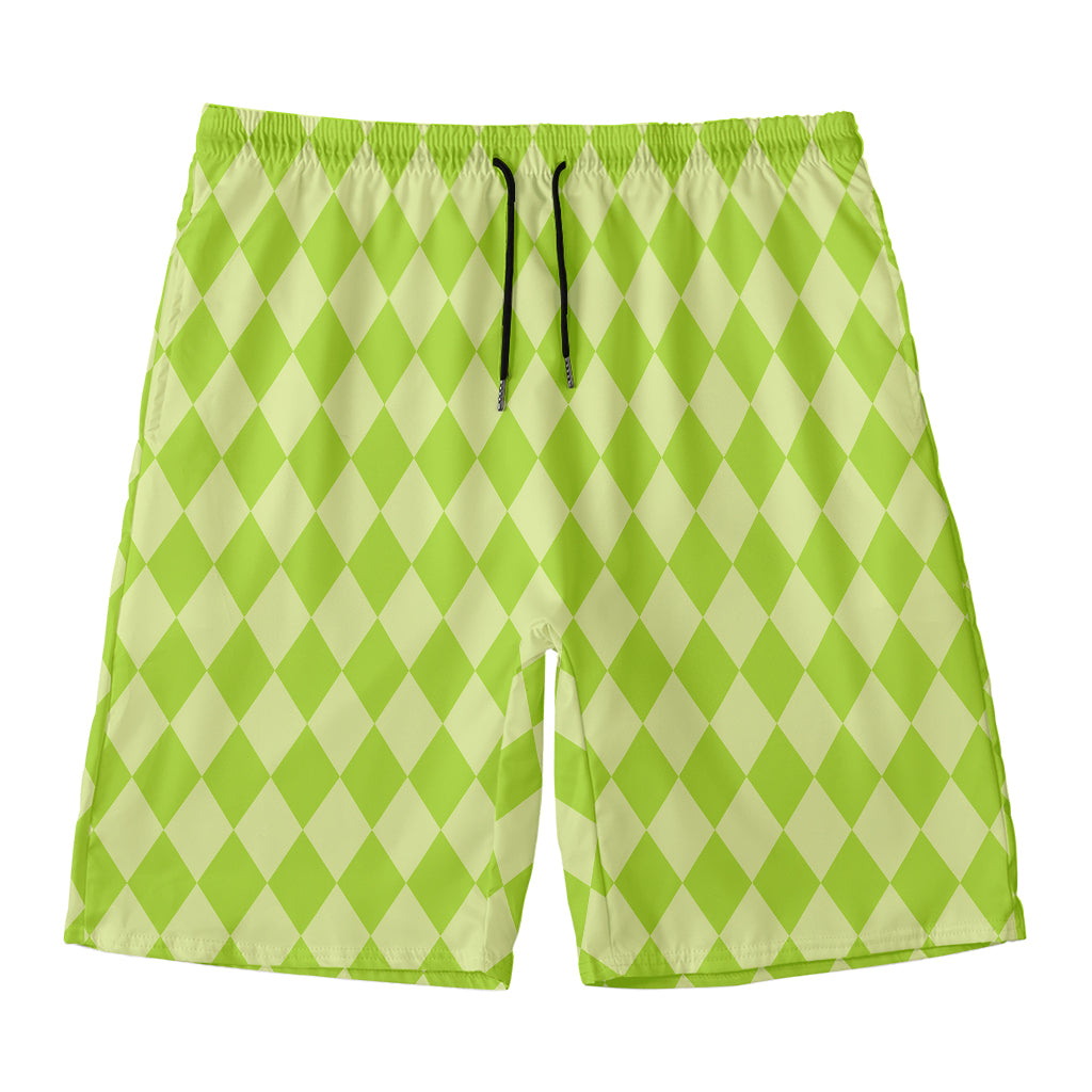 Green Harlequin Pattern Print Men's Swim Trunks
