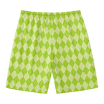 Green Harlequin Pattern Print Men's Swim Trunks