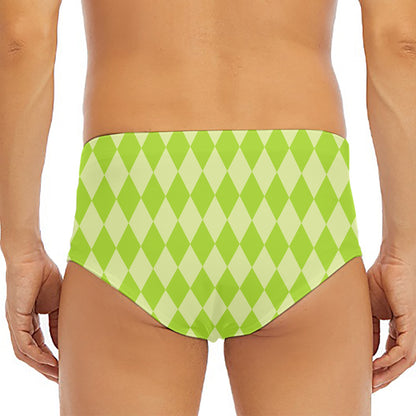 Green Harlequin Pattern Print Men's Triangle Swim Briefs