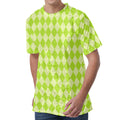 Green Harlequin Pattern Print Men's Velvet T-Shirt