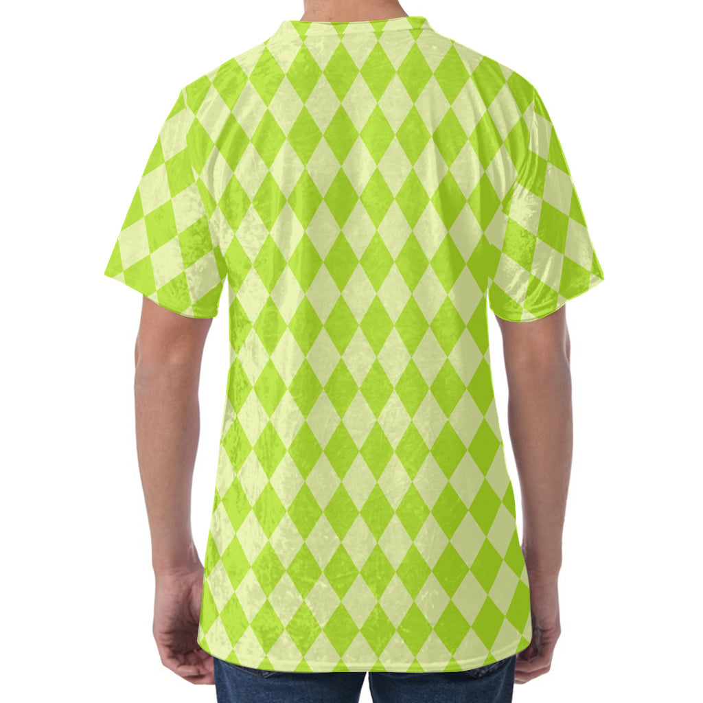 Green Harlequin Pattern Print Men's Velvet T-Shirt