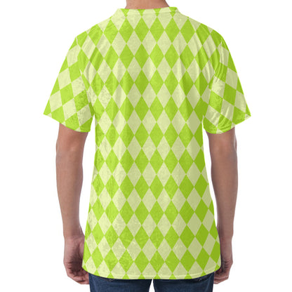 Green Harlequin Pattern Print Men's Velvet T-Shirt