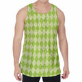 Green Harlequin Pattern Print Men's Velvet Tank Top