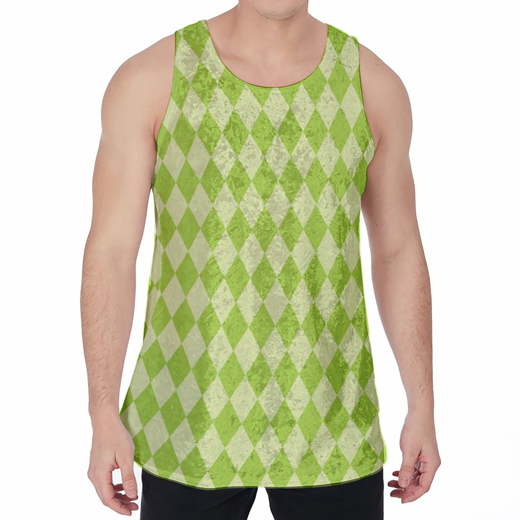 Green Harlequin Pattern Print Men's Velvet Tank Top