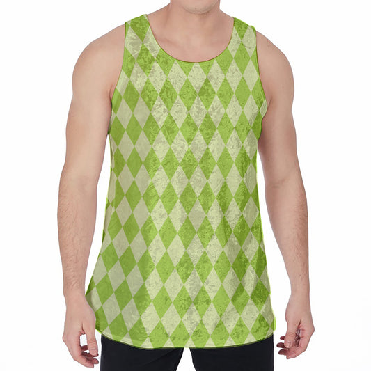 Green Harlequin Pattern Print Men's Velvet Tank Top