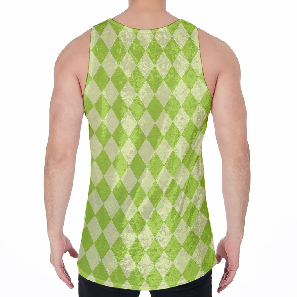Green Harlequin Pattern Print Men's Velvet Tank Top