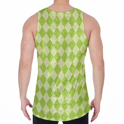 Green Harlequin Pattern Print Men's Velvet Tank Top