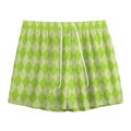 Green Harlequin Pattern Print Mesh Shorts