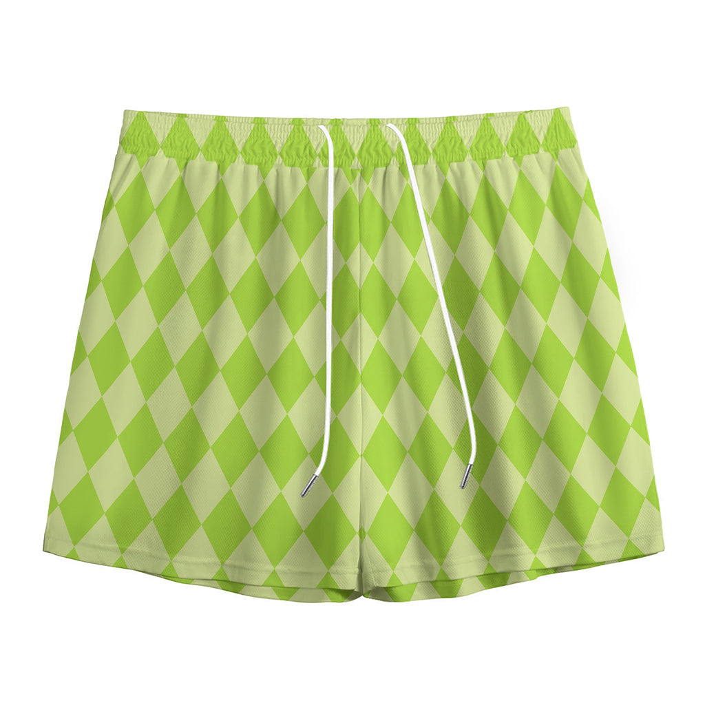 Green Harlequin Pattern Print Mesh Shorts