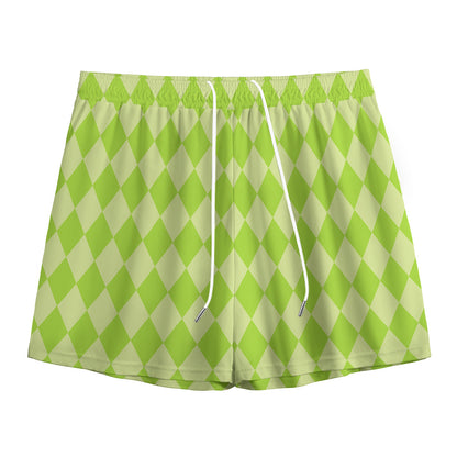 Green Harlequin Pattern Print Mesh Shorts