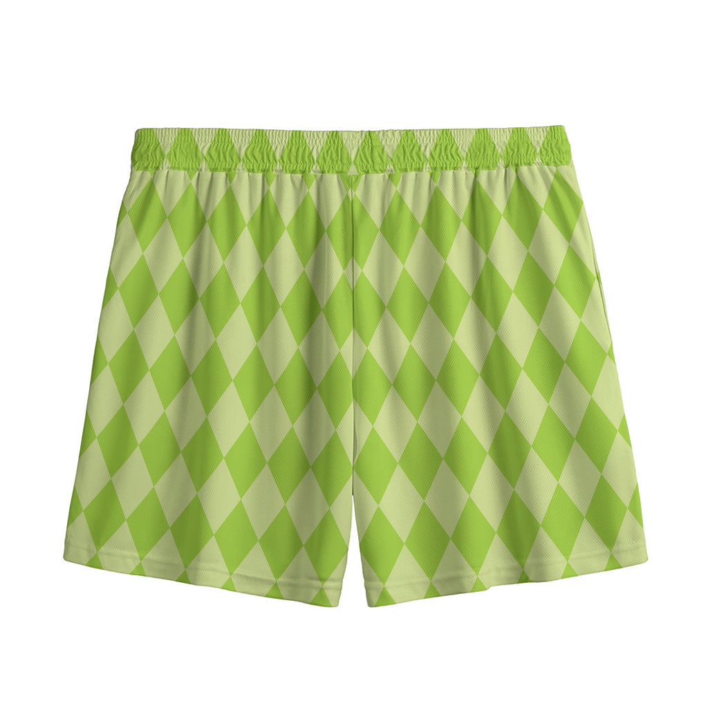 Green Harlequin Pattern Print Mesh Shorts